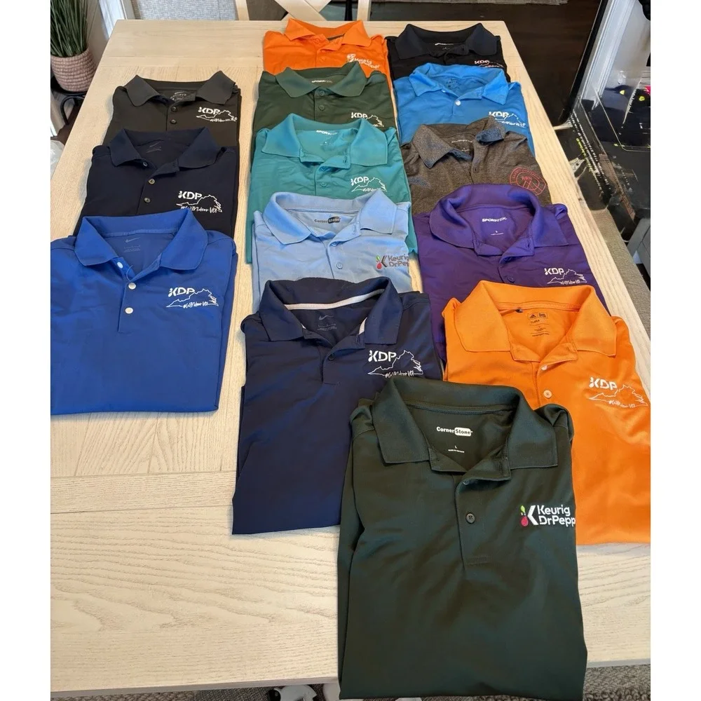 Lot 14 Keurig Dr. Pepper Polo Work Shirts Mens Large 11 SS 3 LS Nike Sport-Tek